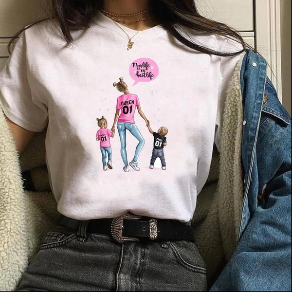 

women t shirt mom life mother boy girl print tshirt women short sleeve o neck loose t shirt ladies summer causal tee, White