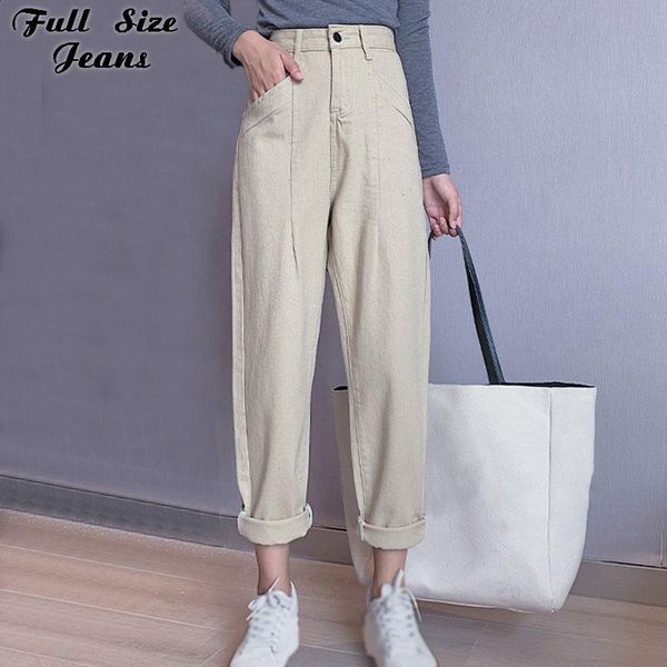 

plus size beige mom jeans high waist capris casual denim pants 4xl khaki boyfriend ankle length cropped harem jean for women, Blue