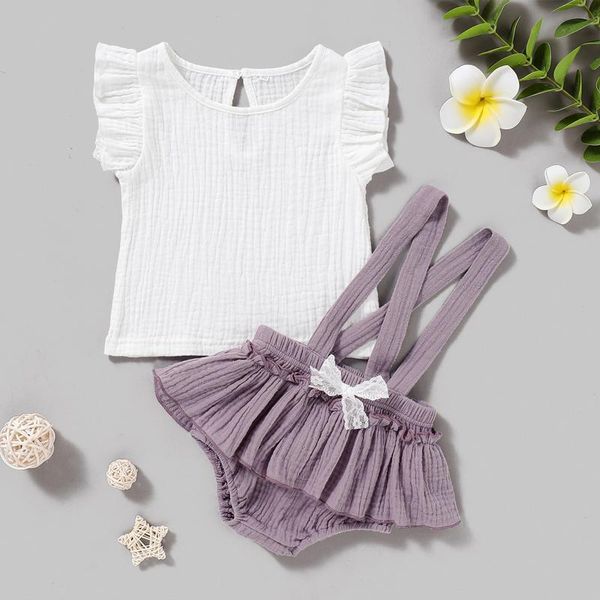 

clothing sets born baby clothes infant girls solid linen tee t shirts straps shorts outfits bodysuit bebes girl kids dress, White