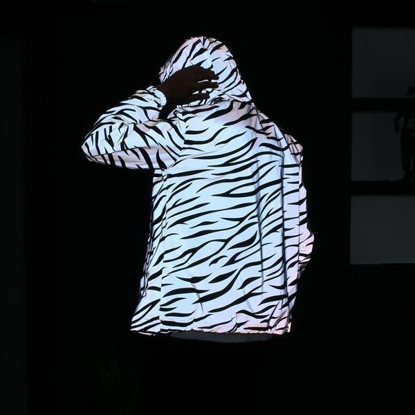 

women's jackets novelspring stripe reflective jacket women harajuku windbreaker oversize hooded outwear hip-hop streetwear shiny overco, Black;brown