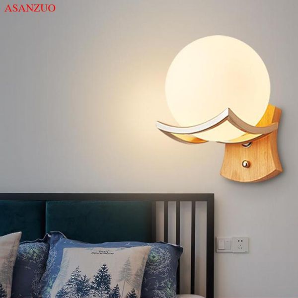 

wall lamp modern led glass ball lamps single double heads wood lights living room bedroom bedside stairs study aisle sconce