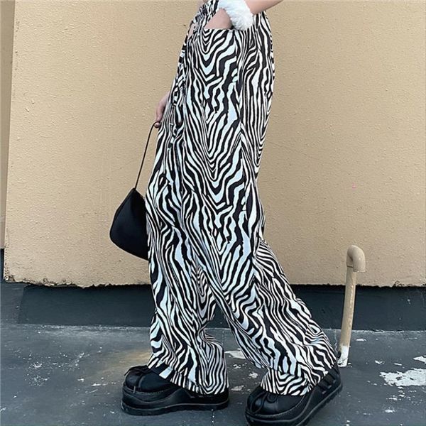 

harajuku high waist streetwear dropshipping womens capris ins wild zebra pattern print pant oversize vintage clothing, Black;white