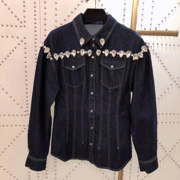 

patchwork diamond denim jacket for women lapel long sleeve casual jackets female fashion new clothing 2020 tide, Black;brown