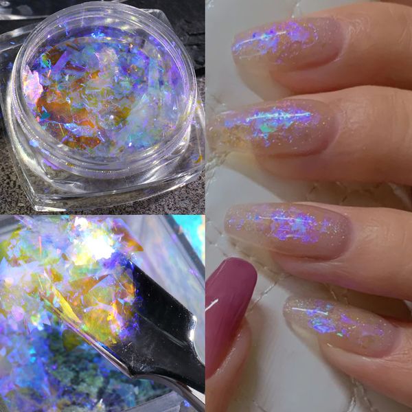 Nagelglitzer zum Aufdrücken, japanisches polarisiertes Licht, Opal Mirage, reflektierender Eiskristall, Schneesamtpulver, Eisschuppen-Traum-Highlight