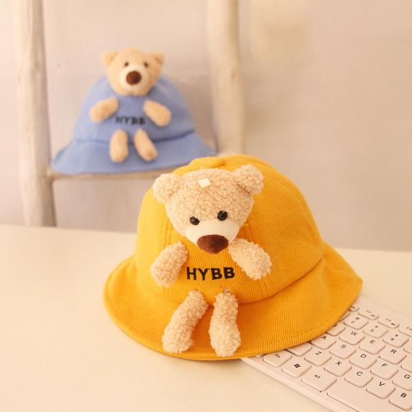

caps & hats girls baby princess sweet 2021 fashion girl kids cartoon bear cute children's woolen winter pography props, Yellow
