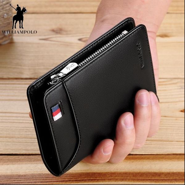 

leather men wallet with card holder short purse zipper wallets casual standard, Red;black