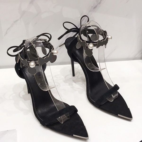 

french women's shoes sandals are most worthy of classic style6.5cm high heel, square head color matching and soft leather upper, Black