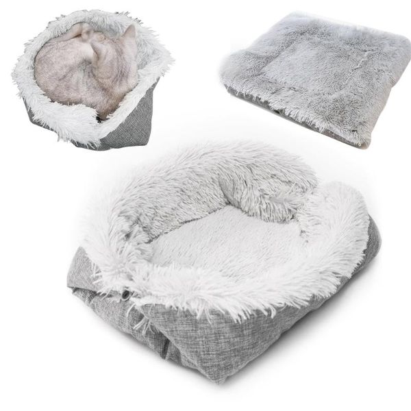 

kennels & pens foldable plush pet dog bed winter warm pets soft mats house washable cat sleeping nest