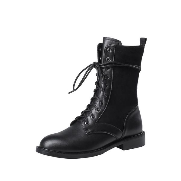 

boots winter brand natural genuine leather +elastic material flat heel women boot fashion casual girls ankle motorcycle, Black