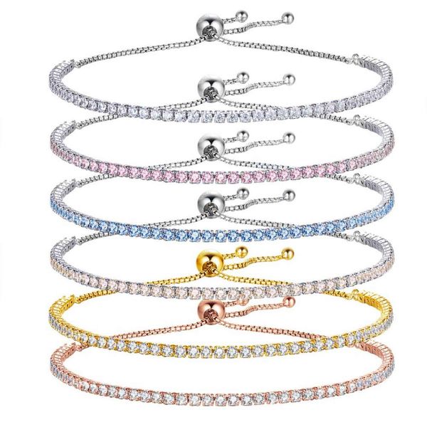 

kltb028 colorful 18k gold s925 sier exquisite adjustable zircon cz ston tennis chain row diamond bracelet, Golden;silver