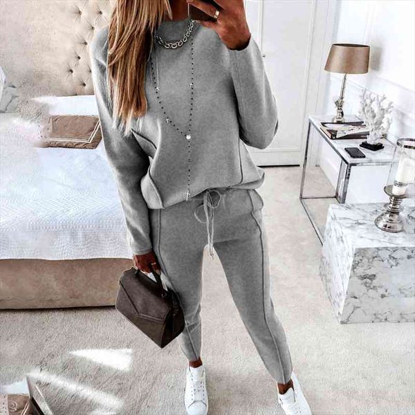 

woman tracksuit turtleneck sweatshirt drawstring pants suit female tracksuits spring casual long sleeve pullover sports set, Gray