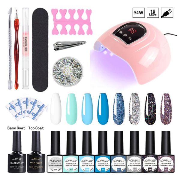 

nail art kits glitter blue 8 color gel polish 54w lamp 19pcs full set drill machine tools acrylic kit