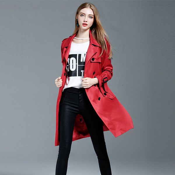 

2021 new classical women's fashion khaki trench coat medium length ladies' spring autumn double breasted overcocat s 4xl votl, Tan;black