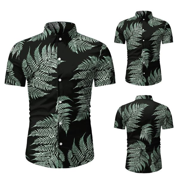

spring and summer trend casual breathable printed shirt men's fashion beach shirt hawaiian short-sleeved floral shirt, White;black
