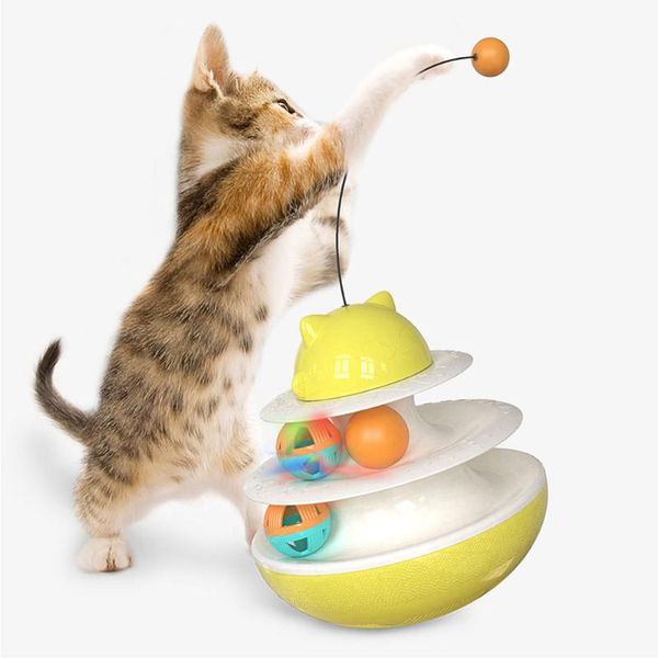 

cat toys two levels pet puzzle toy tower track disc intelligence amusement double dish balls for cats interactive tumbler