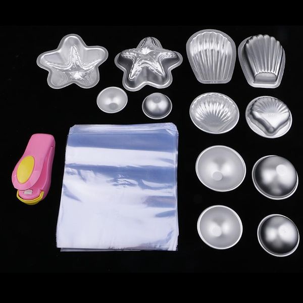 

craft tools 12pcs metal bath bomb mold with 200pcs shrink wrap bags and 1pcs mini heat for handmade bombs soaps cake candle