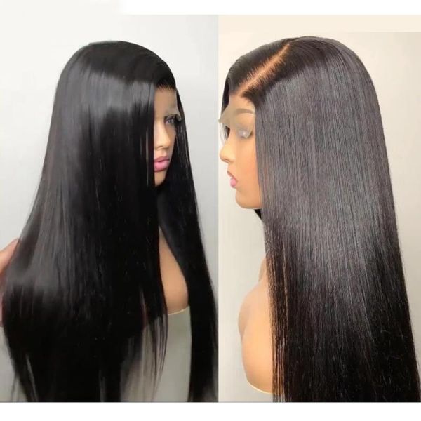 

synthetic wigs natural hairline black color silky straight with baby hair glueless lace front wig daily for women 180% density