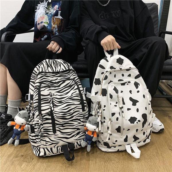 

backpack literary zebra print 2021 student canvas cow multilayer men and women