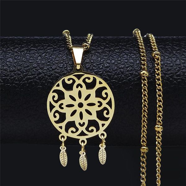 

pendant necklaces stainless steel dreamcatcher tassel charm necklace women bohemia flower boho jewelry collier ras de cou n8020s05, Silver