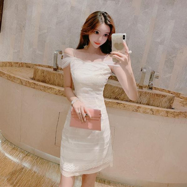 

casual dresses 0786 to film a temperament ladies summer super small fairy france show thin straps dress white, Black;gray