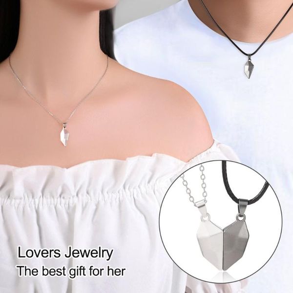 

pendant necklaces 2pcs fashion matching distance faceted jewelry heart wishing stone magnet necklace lovers, Silver