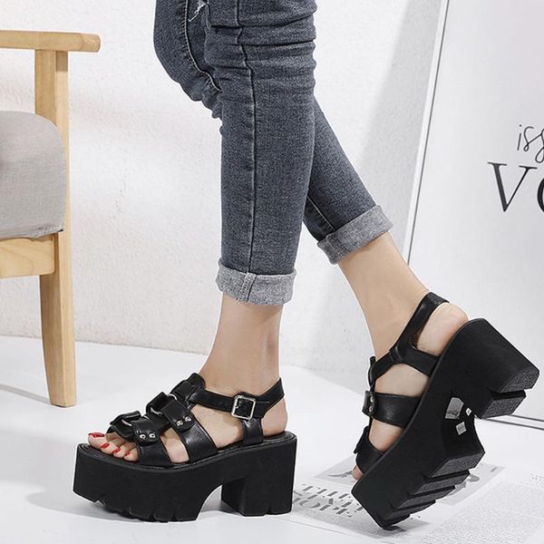 

sandals sarairis black buckle platform open toe women punk gothic design stylish ladies shoes