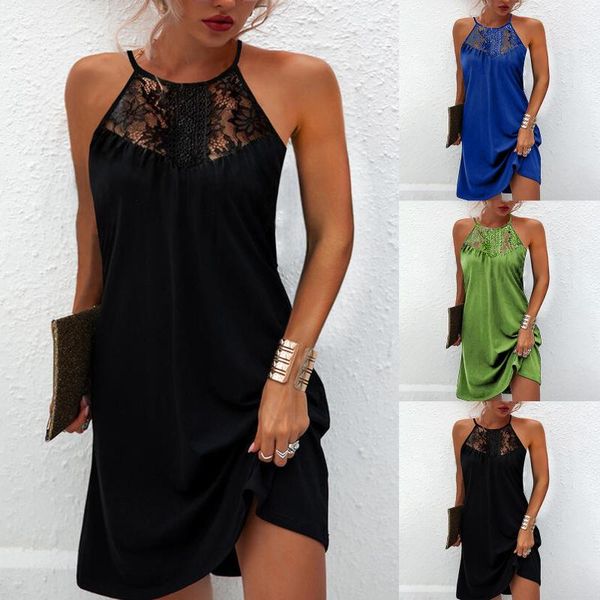 

casual dresses women's mini dress solid color lace halter neck strapless for women 2021 summer maxi vestidos, Black;gray
