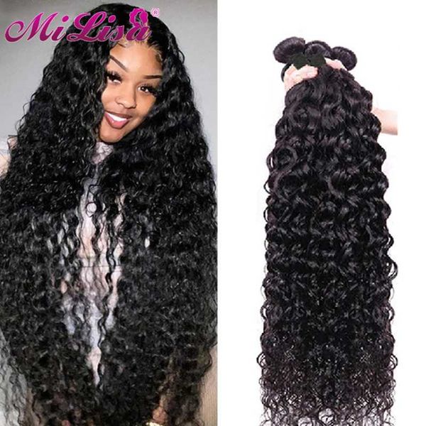 

human hair bulks 30 inch water wave bundles peruvian 100% remy weave 3/4 wet and wavy extensions, Black