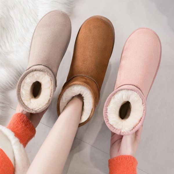 

boots snow ladies 2021 short thick leather wool plus large size winter warm and cashmere non-slip, Black