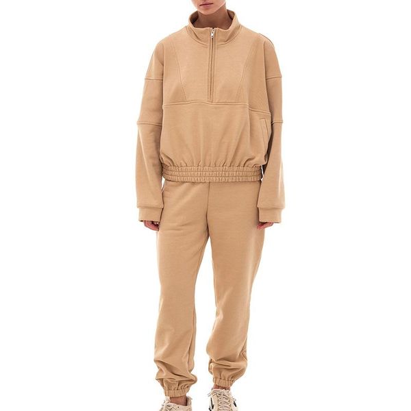 

women's two piece pants fashion short stand collar loose sweatshirt suits women elegant solid sport casual suit ankle banded ladies, White