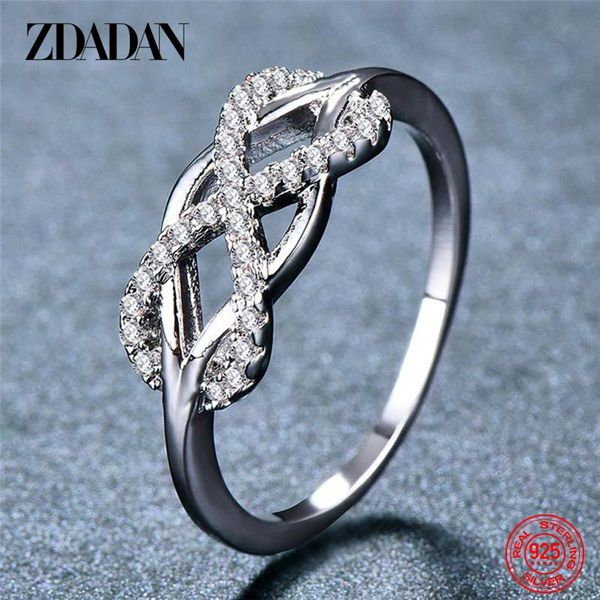 

cluster rings zdadan 925 sterling silver charm zircon ring for women wedding engagement finger jewelry gift, Golden;silver