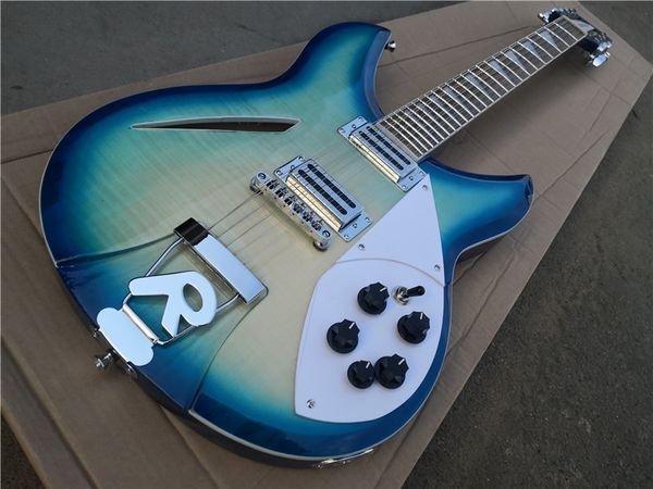 

custom rick 360/12 electric guitar with basswood body,male neck,rosewood freboard,blue guitar,r tailpiece,12 strings