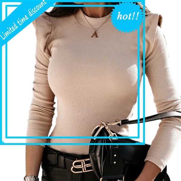 

spring women casual used ruffle trim long mouths around the neck effects color slim fit t-shirts dribbled teas streetwear, White