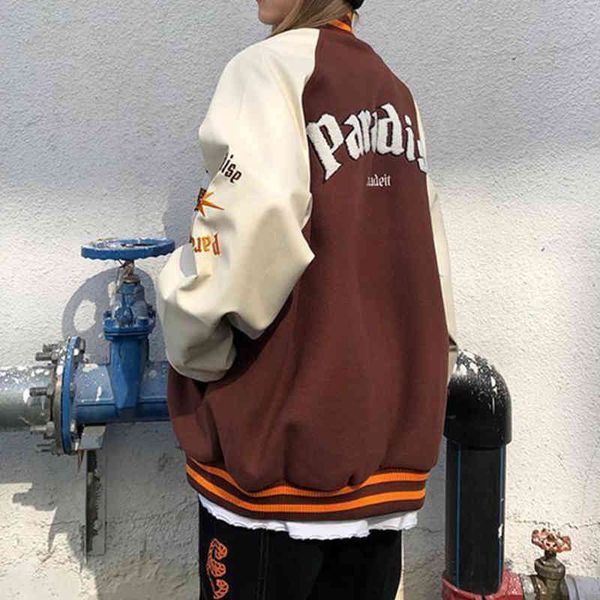 

men's jackets jacket harajuku oversize outerwear female letter print baseball jackets plus casual loose size streetwear bomber brown ja, Black;brown