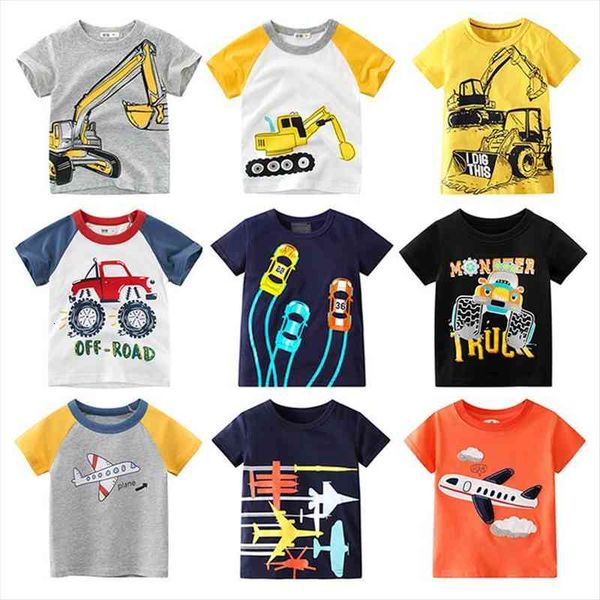 

hh boys t shirt summer cartoon car excavator short sleeve kids shirts childrens clothing baby boy cotton clothes, Blue