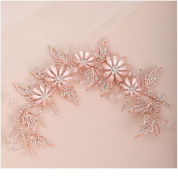 

trendy wedding hair accessories rose gold headdress rhinestones hair band bride flower tiara handmade ms wedding hair qylgcb