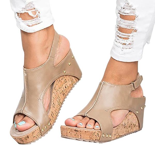 

dress shoes brand modern design lapolaka 2021 woman sandals wedges back strap open hook & loop leisure summer large size 43, Black