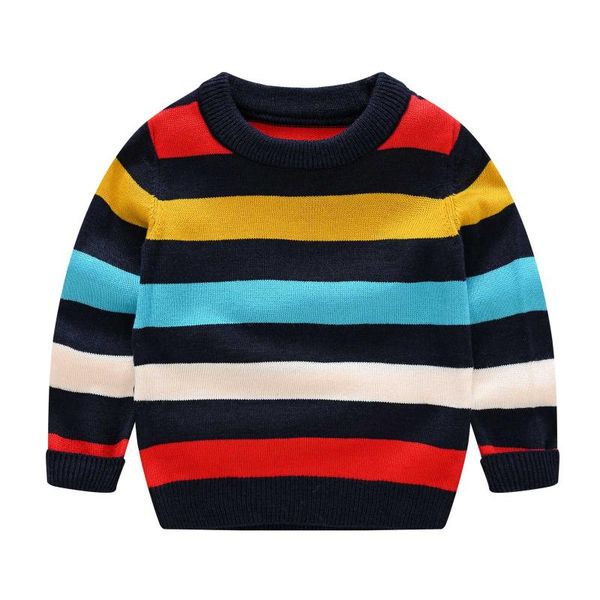 

pullover kids girl boy knit sweaters autumn winter colorful stripes loose jumpers child sweater warm long sleeve outerwear, Blue