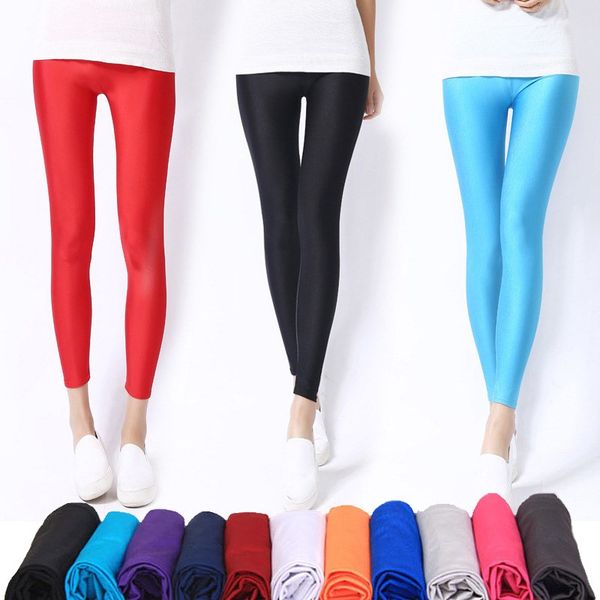

cuhakci women shiny pant leggings selling leggings solid color fluorescent spandex elasticity casual trousers shinny legging, Black;green