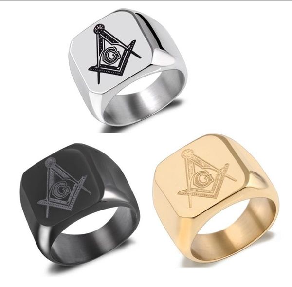 

wedding rings 316l stainless steel fashion men personality masonic ring male titanium, Slivery;golden