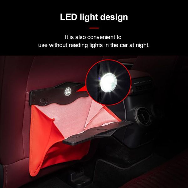 

car organizer multifunctional trash can rear seat back storage bag hanging pocket folding led light auto stowing tidying accesso