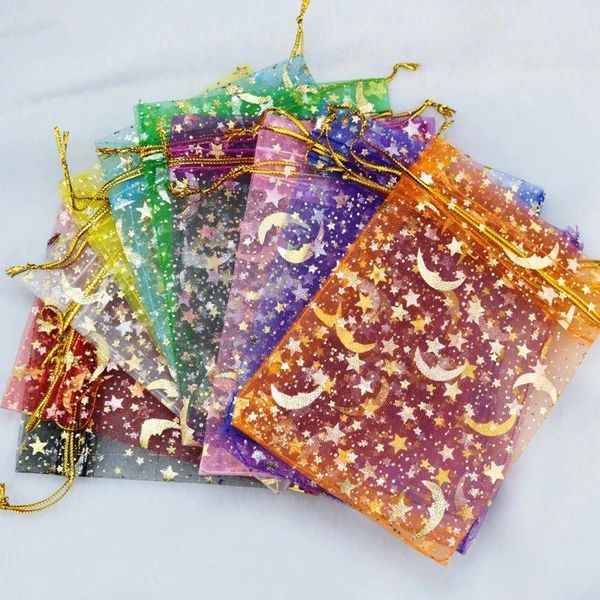 

gift wrap gold moon stars drawstring sheer organza jewelry present bags for festival wedding party favor candy toys makeup pouches 52
