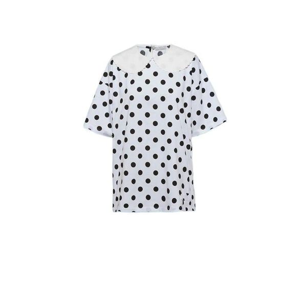 

women's t-shirt korean doll collar polka dot printed 2021 summer fashion sweet loose all-match short sleeve rand clothes, White