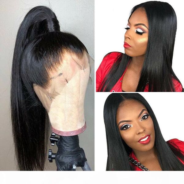 

360 full lace frontal human hair wigs brazilian straight hair natural color pre plucked lace front wigs with baby hair remy wig, Black;brown