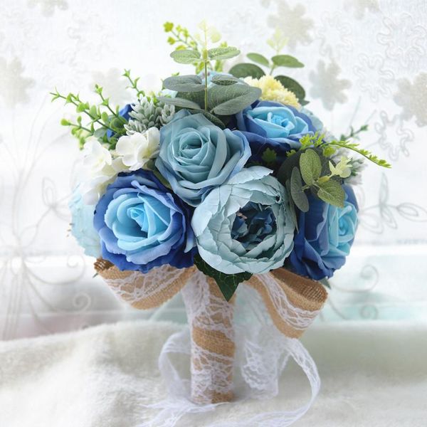 

redjck wedding flower bouquet country style hybrid lace patchwork silk artificial flowers diy handmade bride holding flower