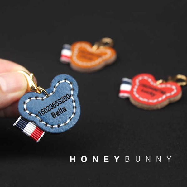 

pet genuine cat dog id card lettering collar light leather lost tag