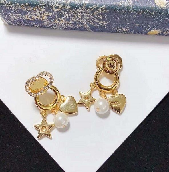 

special offer 70% off new letter star pearl earrings for women's high edition 925 silver needle, Golden;silver