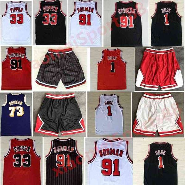 

mens sports shirts embroidery 1# derrick rose jerseys red the worm 91# dennis rodman white black 33# scottie pippen jersey stitched