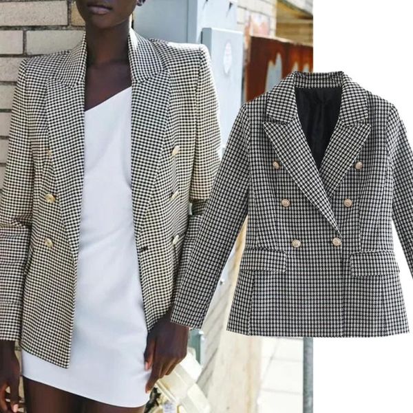 

women's suits & blazers dave&di england office lady elegant houndstooth plaid casual blazer feminino women texture and jackets top, White;black