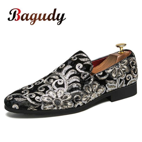 

men dress shoes flats loafers men business formal shoes fashion nightclub party shoe designer male embroidery casual boat shoes 210619, Black